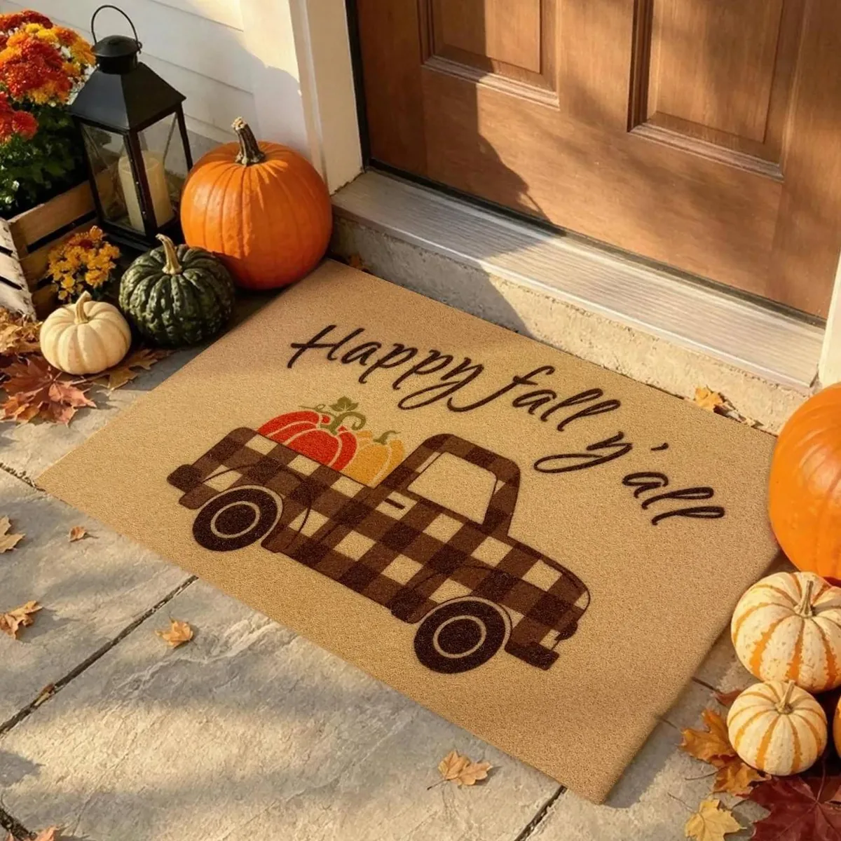 Black Truck doormat — moody autumn harvest truck