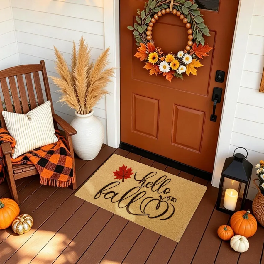 Hello Fall Leaf doormat — in a cozy seasonal welcome