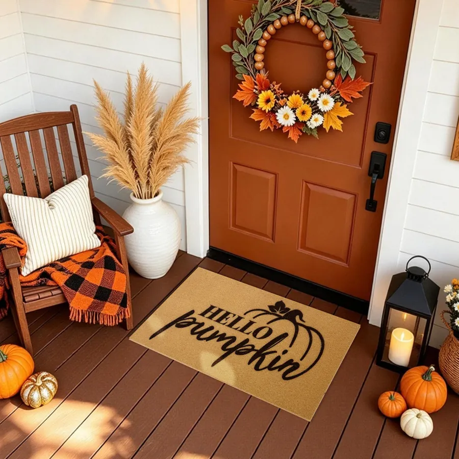 Hello Pumpkin doormat — in a cozy seasonal welcome