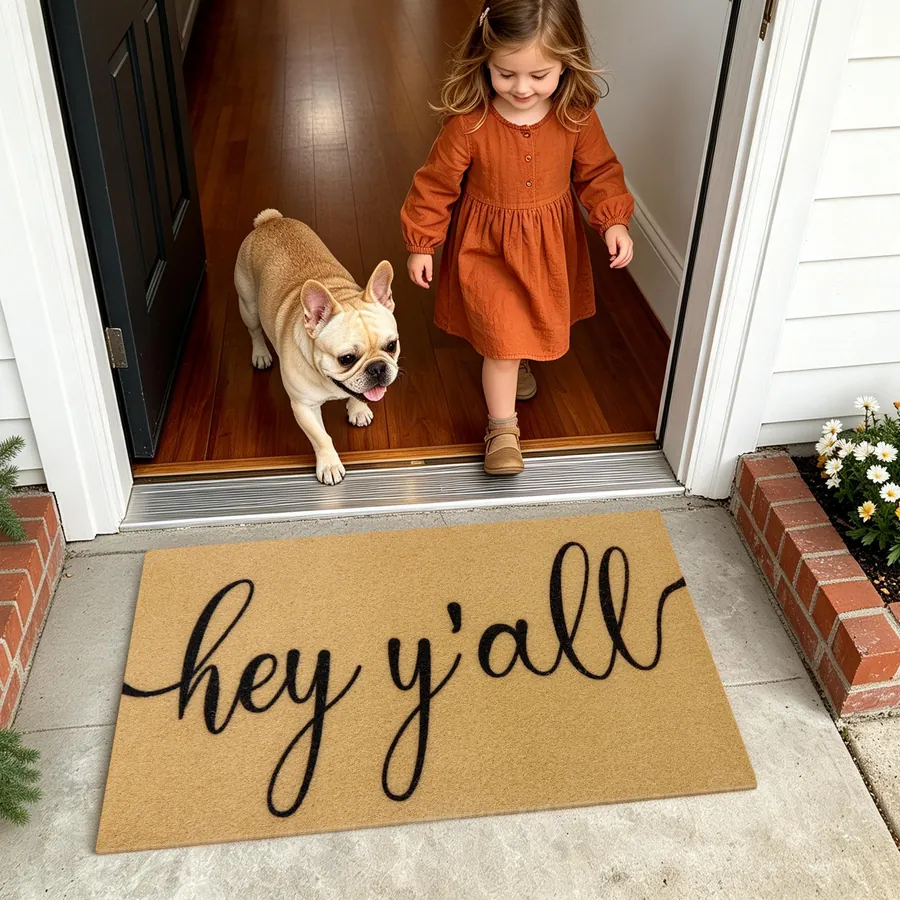 Hey Y’all doormat — with a pet at the door