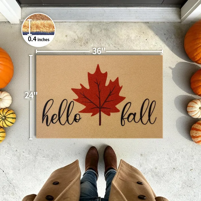 Hello Fall Maple Leaf doormat — 24×36 inch size