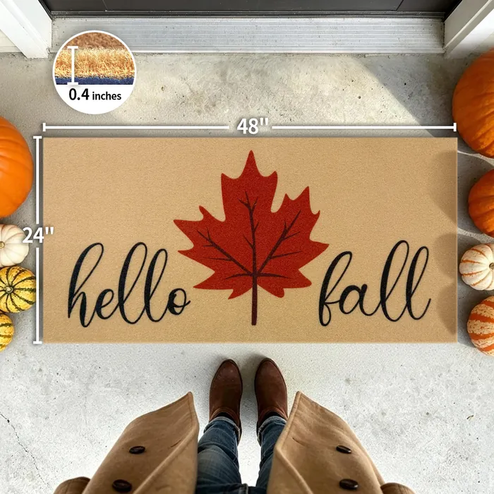Hello Fall Maple Leaf doormat — 24×48 inch size
