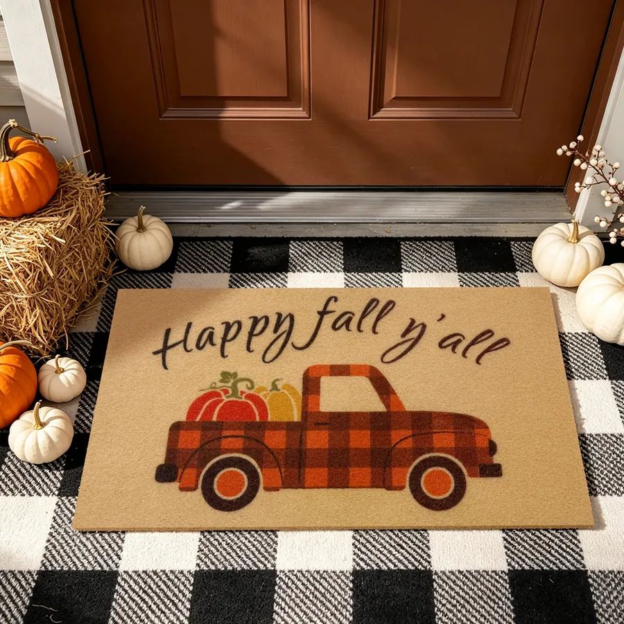 Orange Truck doormat — with the non-slip rubber backing