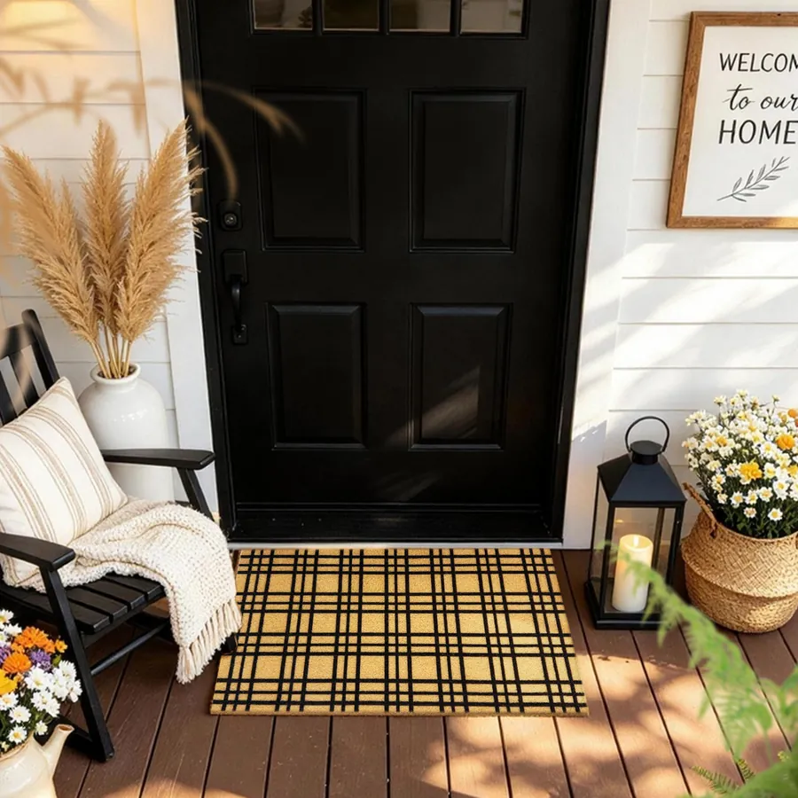 Striped doormat — in a cozy seasonal welcome