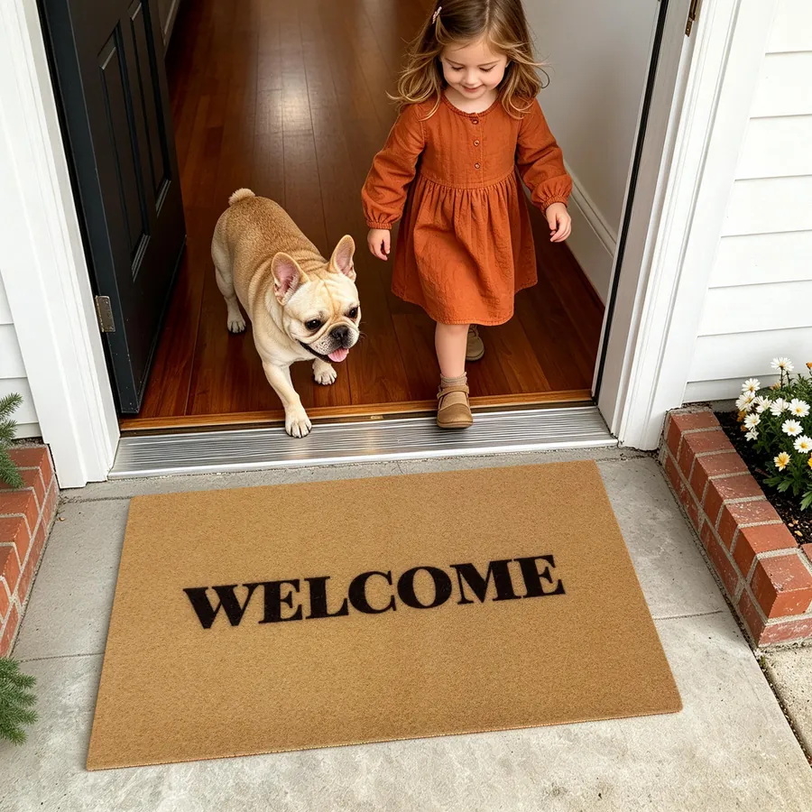 Welcome A doormat — with a pet at the door