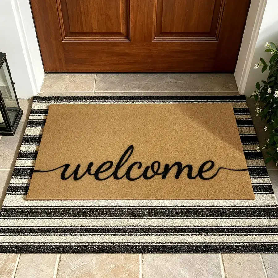Welcome B doormat — with the non-slip rubber backing