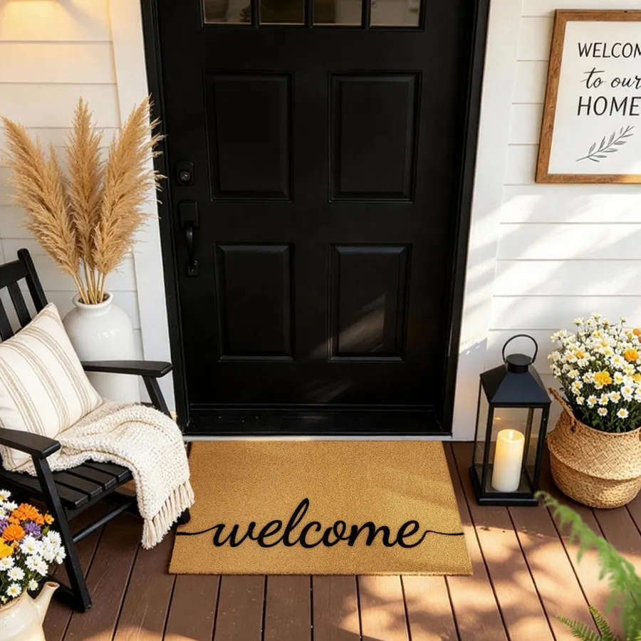 Welcome B doormat — in a cozy seasonal welcome