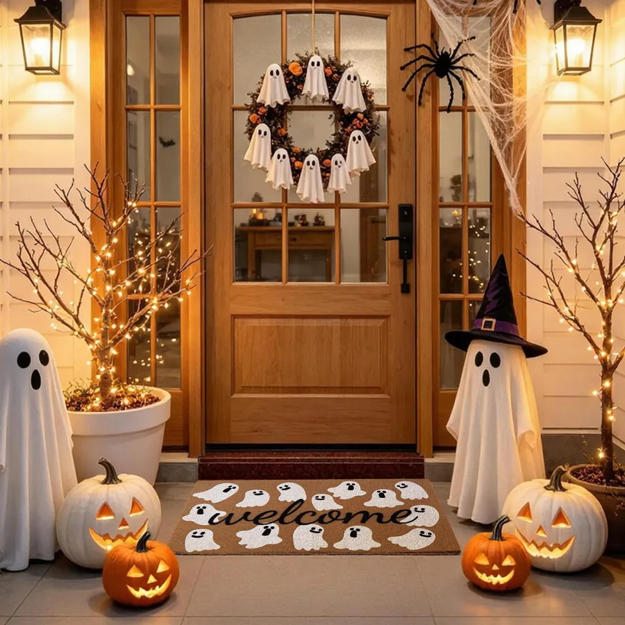Welcome Ghost doormat — in a cozy seasonal welcome
