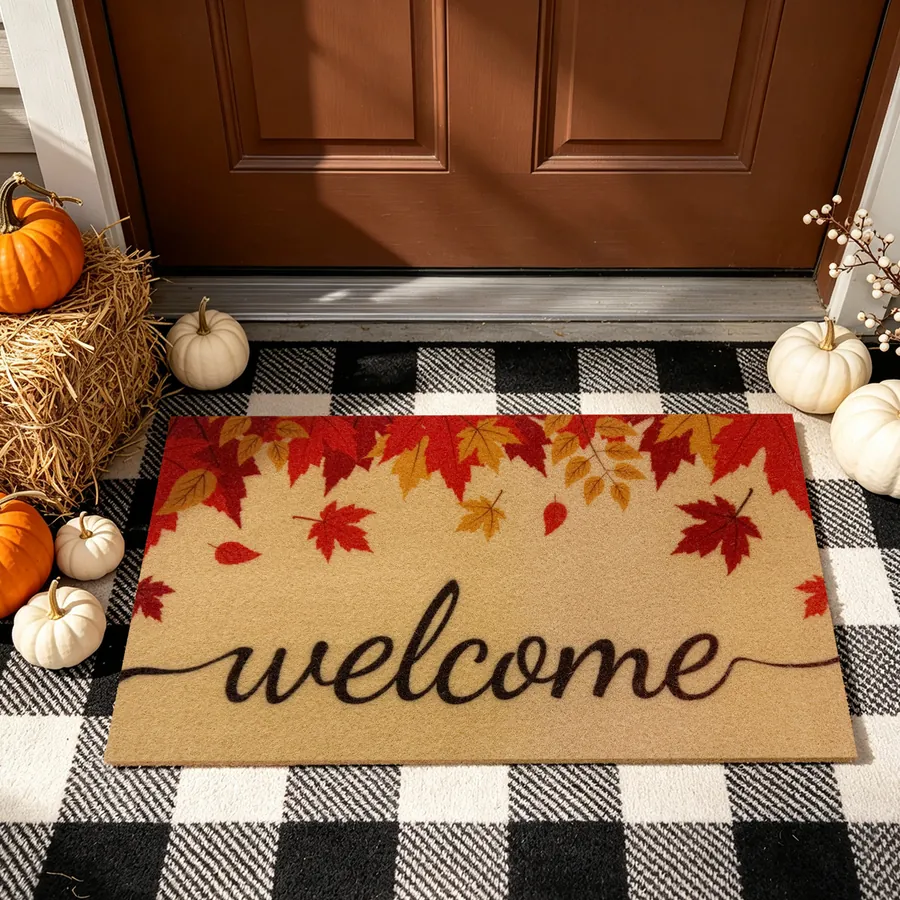 Welcome Maple Leaves doormat — with the non-slip rubber backing