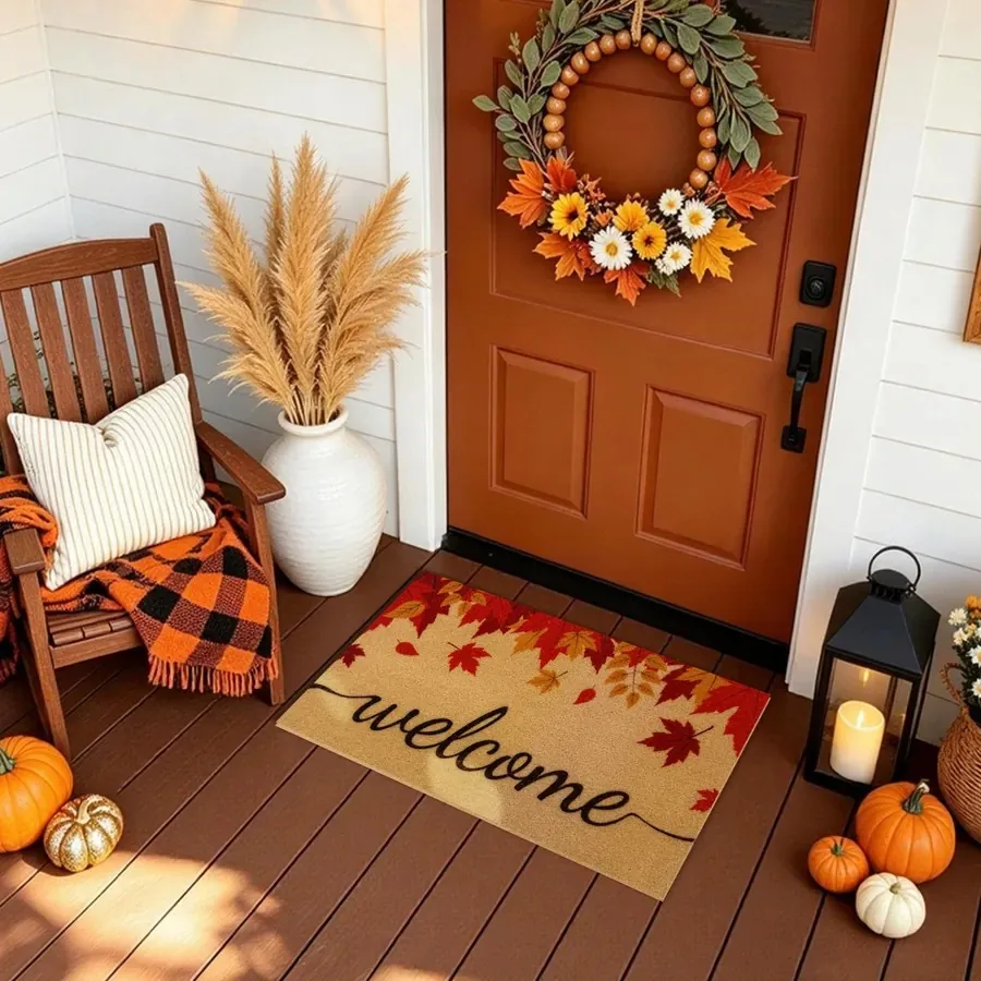 Welcome Maple Leaves doormat — in a cozy seasonal welcome
