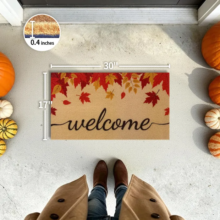 Welcome Maple Leaves doormat — 17×30 inch size