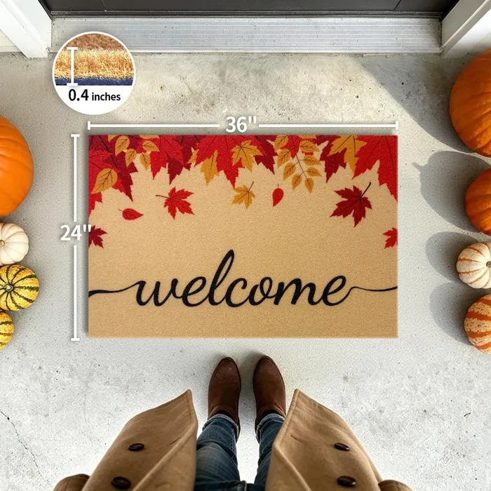 Welcome Maple Leaves doormat — 24×36 inch size