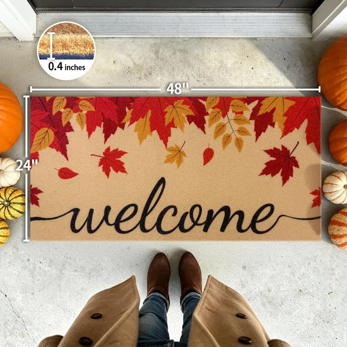 Welcome Maple Leaves doormat — 24×48 inch size