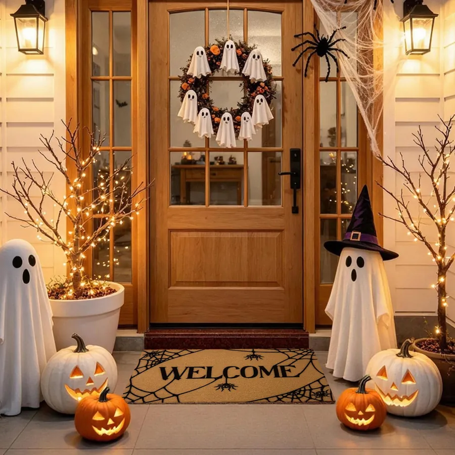 Welcome Spider doormat — in a cozy seasonal welcome